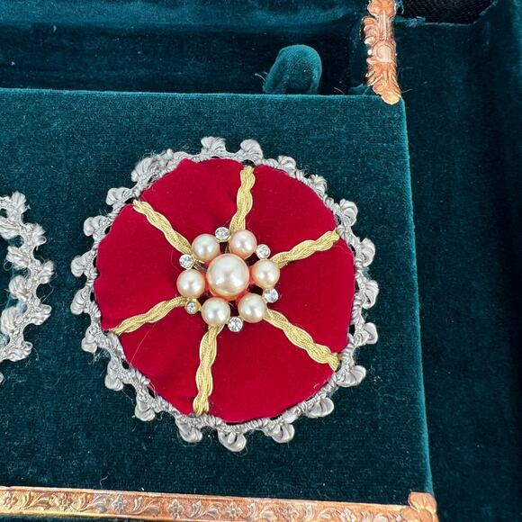 Custom Artisan Upcycled Trinket Sewing Box Decoupage Hand Painted Velvet Mirror - Picture 12 of 16